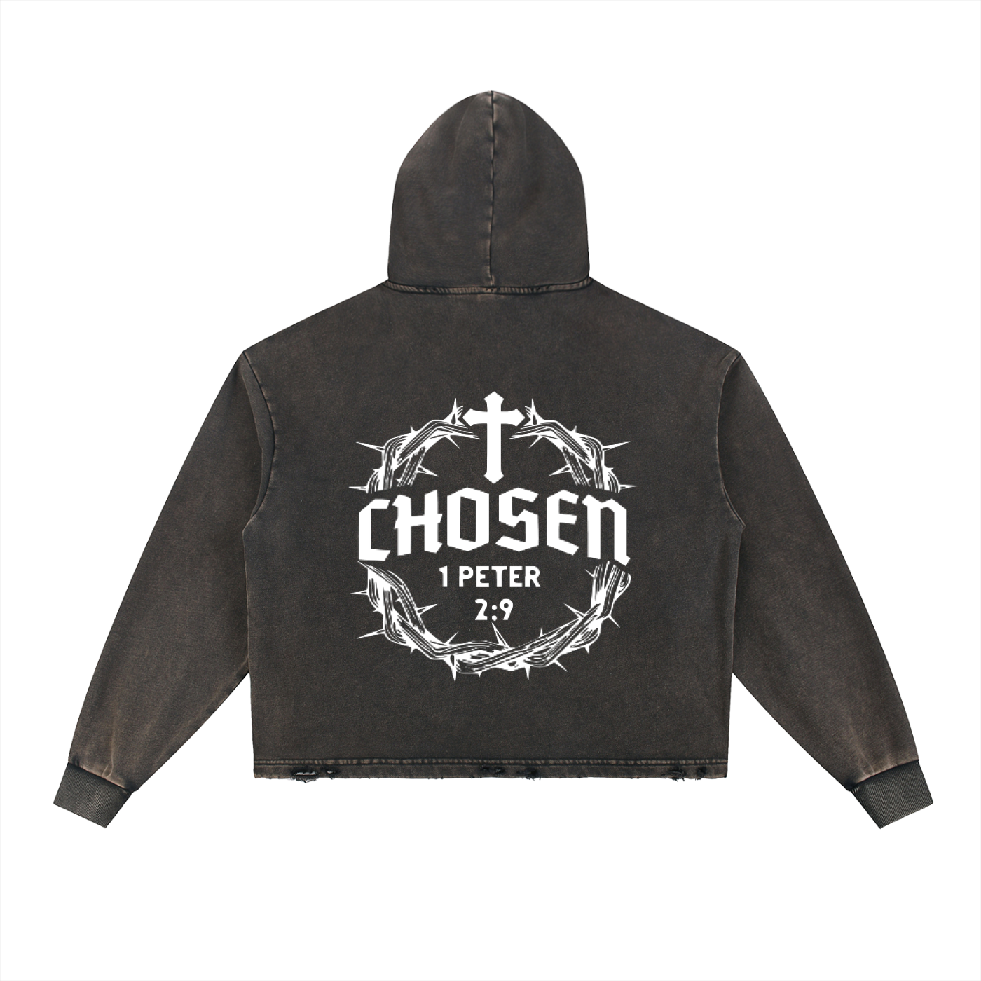 Vintage Washed Frayed-Hem Hoodie