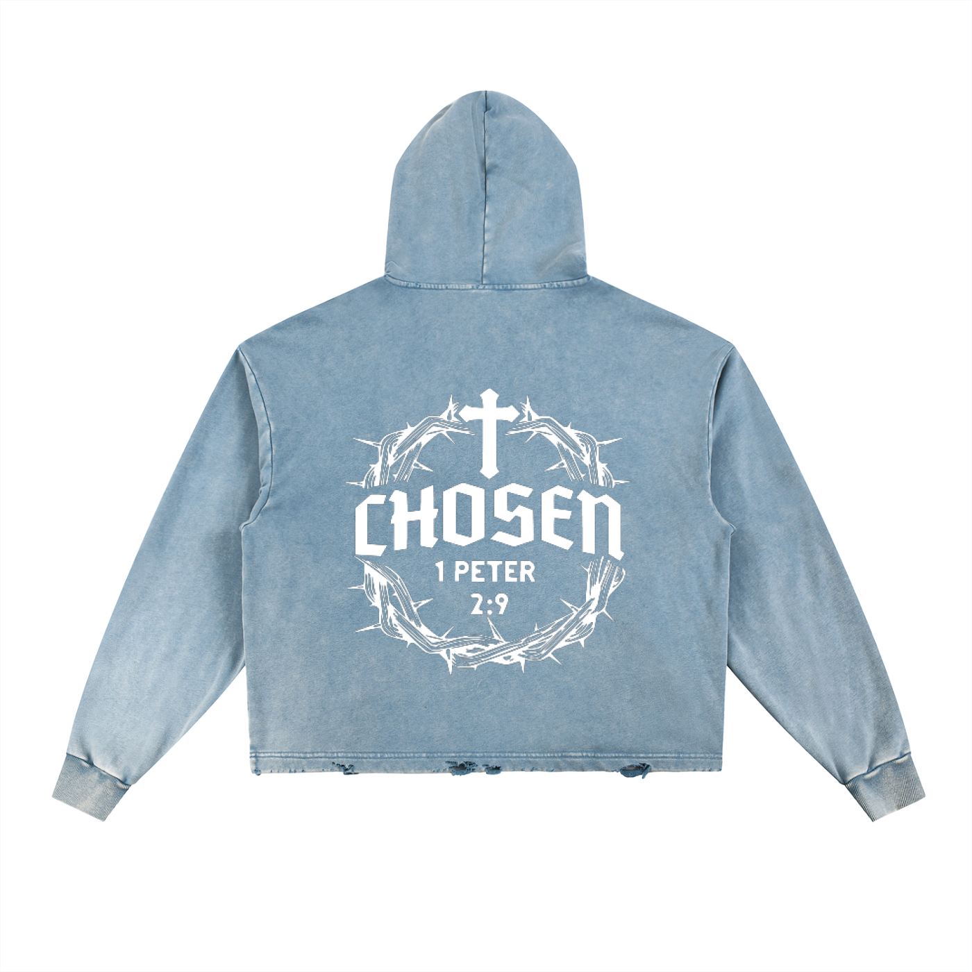 Vintage Washed Frayed-Hem Hoodie