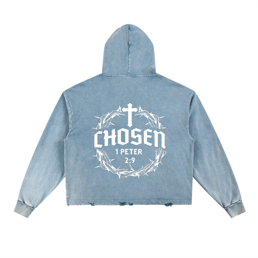 Vintage Washed Frayed-Hem Hoodie