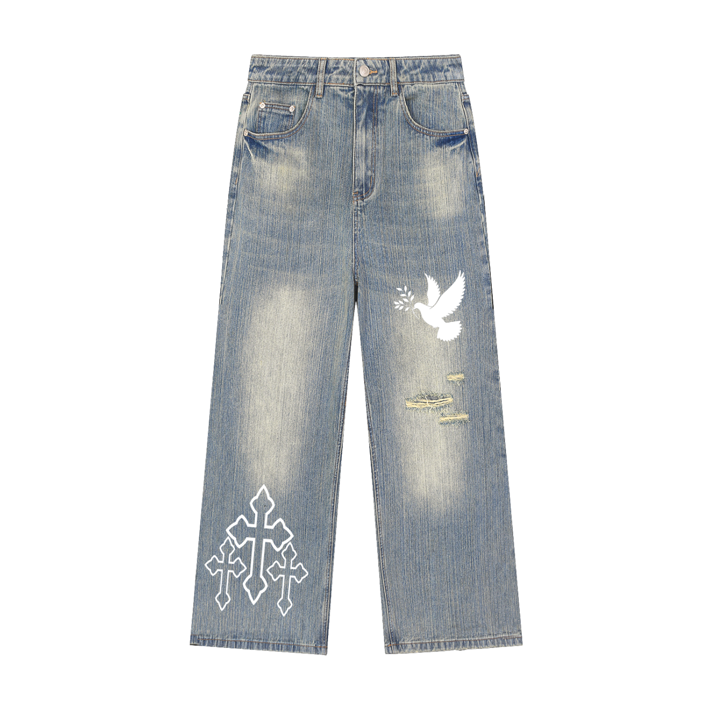 Vintage Wash Distressed Denim Jeans