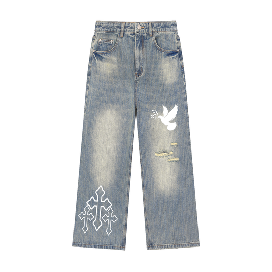 Vintage Wash Distressed Denim Jeans