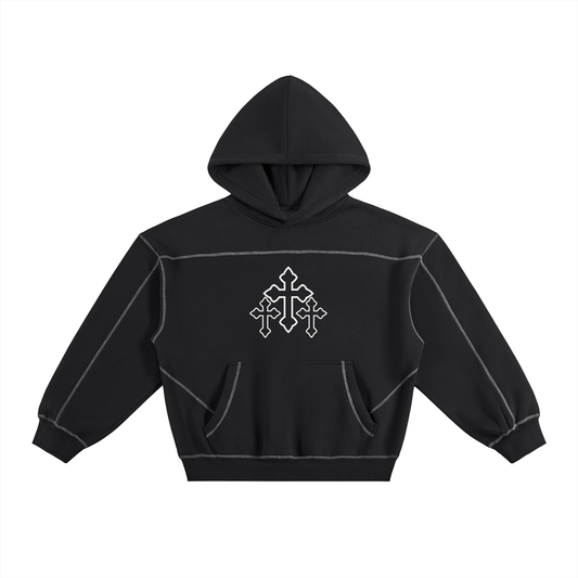 Contrast-Stitched Boxy Fleece Hoodie