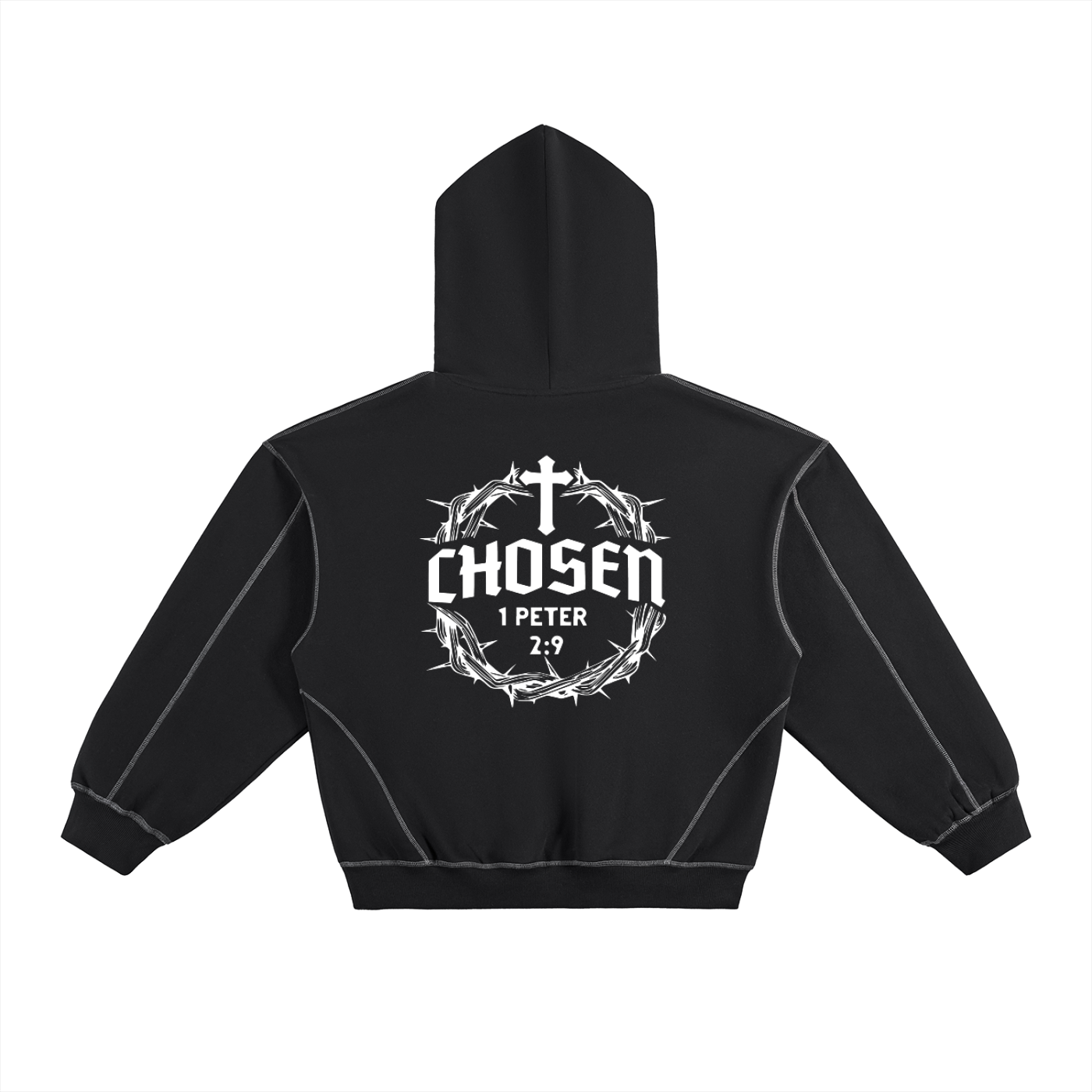 Contrast-Stitched Boxy Fleece Hoodie