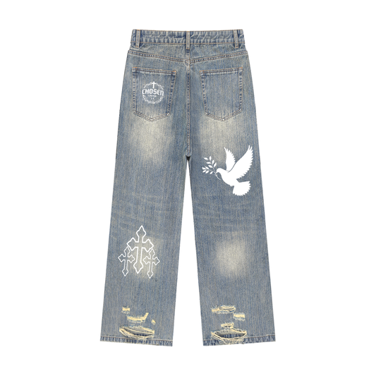 Vintage Wash Distressed Denim Jeans
