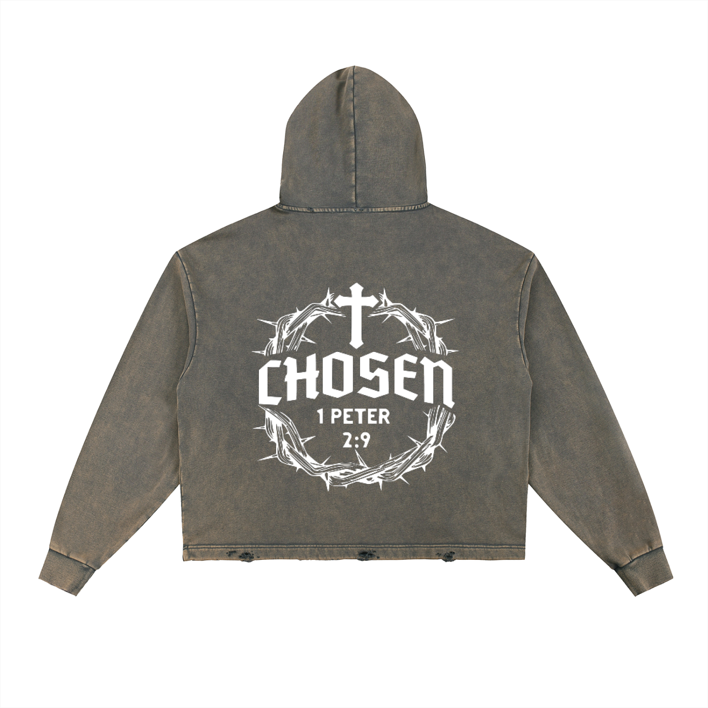 Vintage Washed Frayed-Hem Hoodie